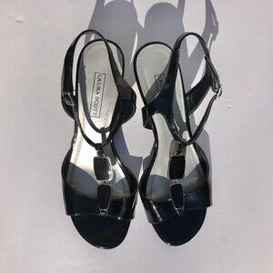 LAURA SCOTT MORGAN BLACK WOMENS SANDALS 8M MID HEEL HEIGHT